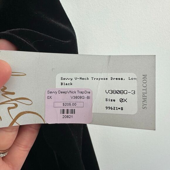 Sympli Women’s Savvy V Neck Black Velour Trapeze Dress - Picture 7 of 10